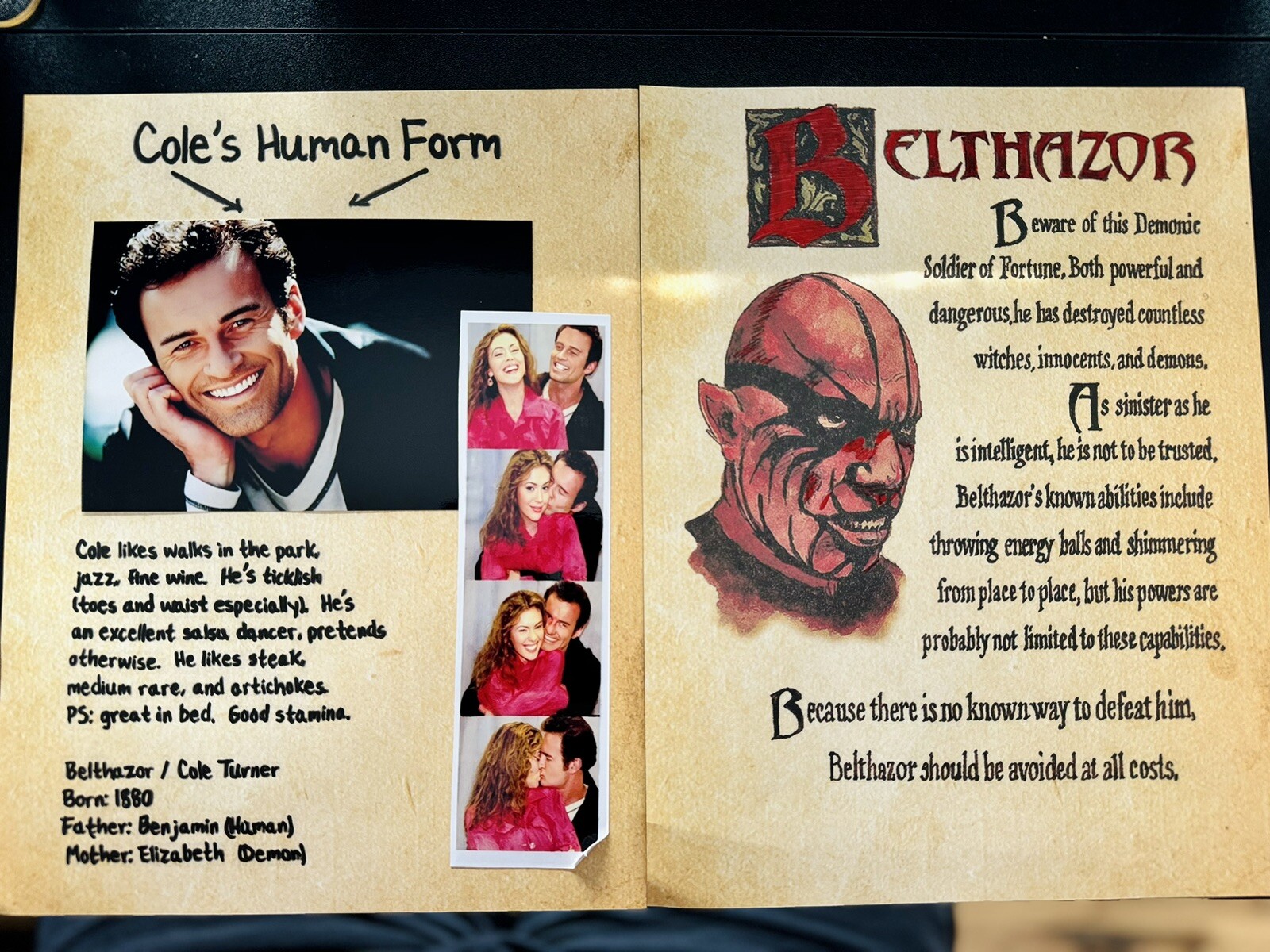 Charmed Cole Human form / Belthazor Page Prop Book Of Shadows High Quality Page Charmed Cole Human form / Belthazor Page Prop Book Of Shadows High Quality Page