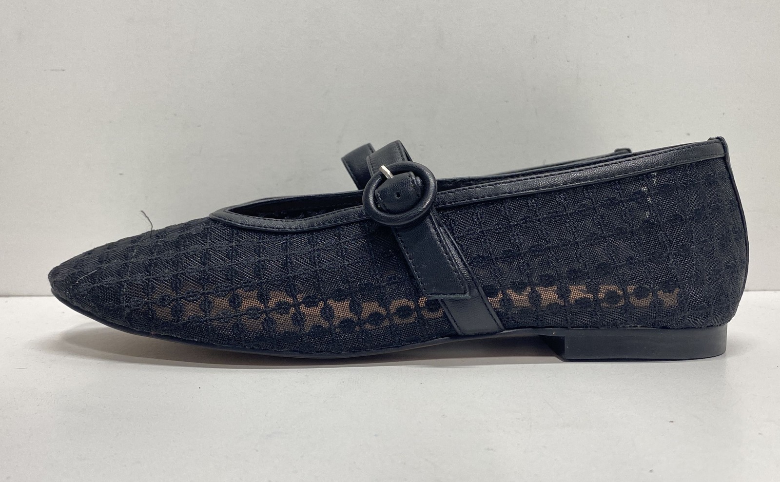 Bibi Lou Black Mesh Buckle Strap Mary Jane Ballet Flats Women\'s Size 39