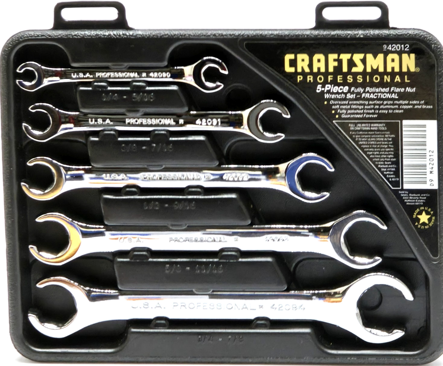 Craftsman Professional 5pc Flare Nut Wrench Set - Fractional 9-42012 In Case