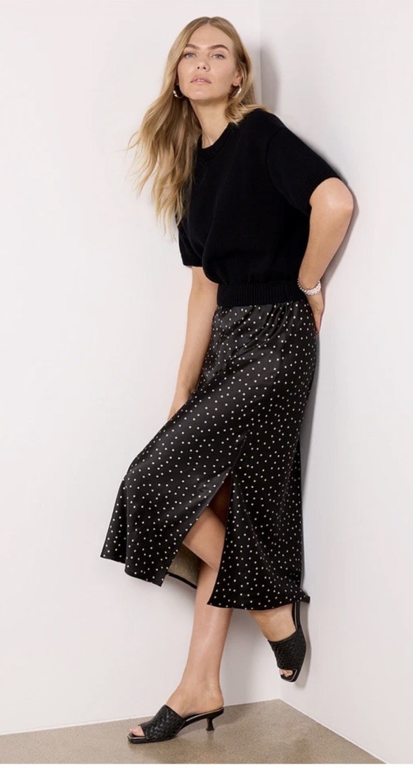 NWT Evereve size M Two-fer midi dress in polka dot casual business preppy NWT Evereve size M Two-fer midi dress in polka dot casual business preppy