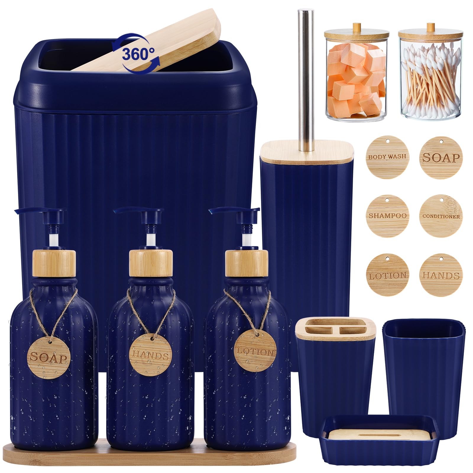 Xlhomo Navy Blue Bathroom Accessories Set 17Pcs Bathroom Set Trash Can 3Pcs Xlhomo Navy Blue Bathroom Accessories Set 17Pcs Bathroom Set Trash Can 3Pcs