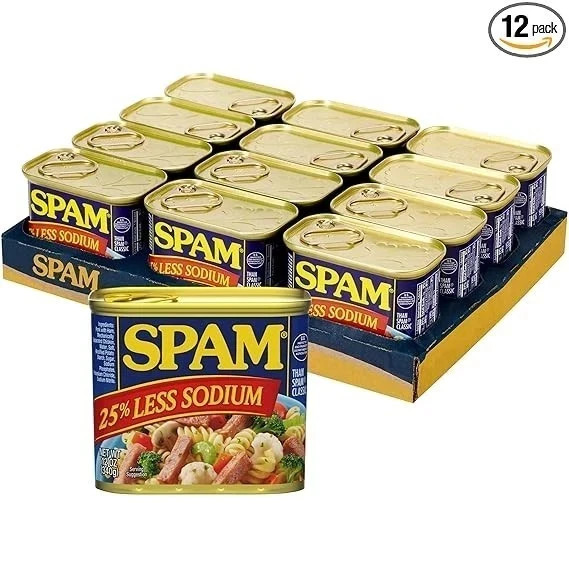 SPAM 25% Less Sodium Canned Meats, 12 oz Cans, 12 Pack
