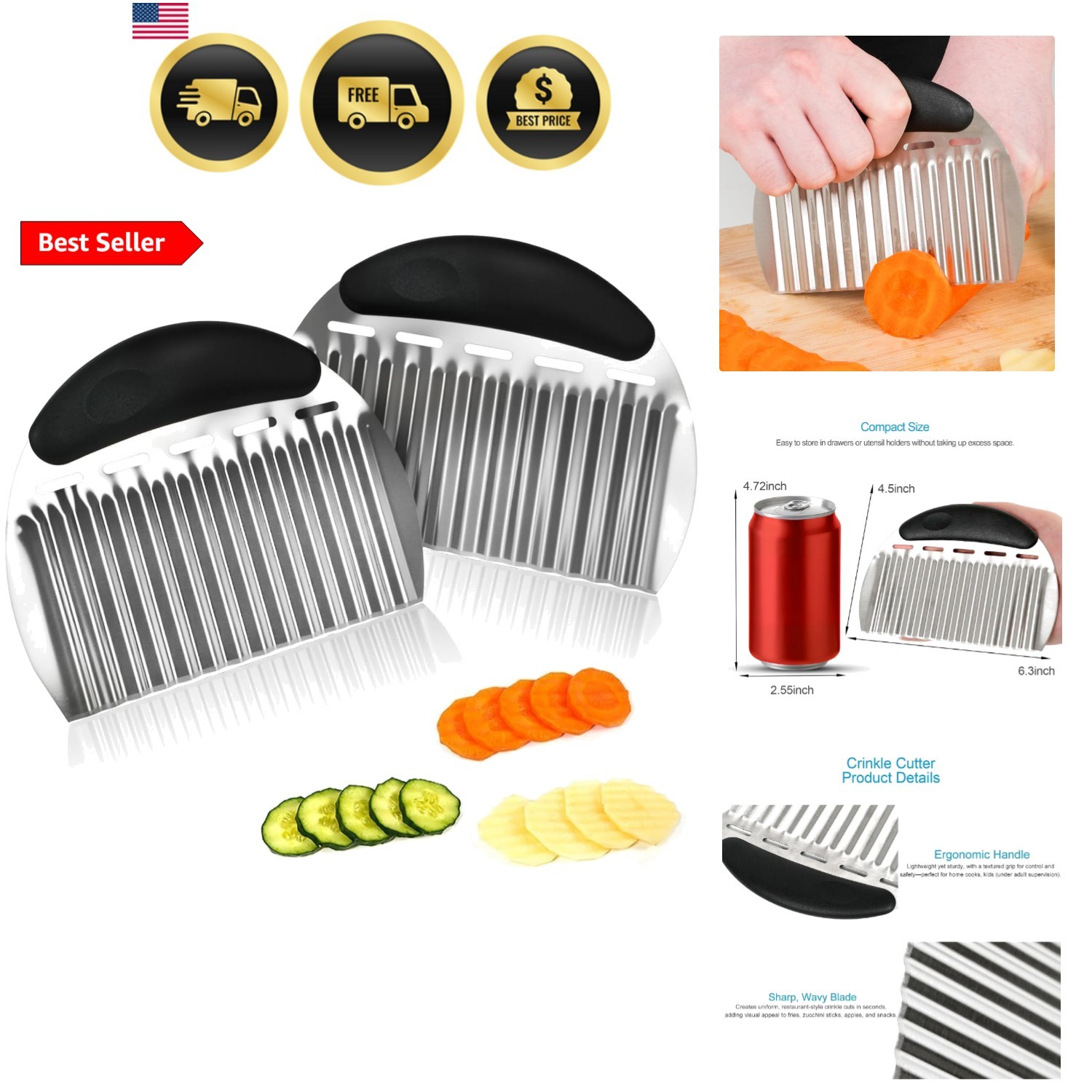 2PCS Large Crinkle Cutters, Heavy Duty Stainless Steel Crinkle Cutter with Er... 2PCS Large Crinkle Cutters, Heavy Duty Stainless Steel Crinkle Cutter with Er...