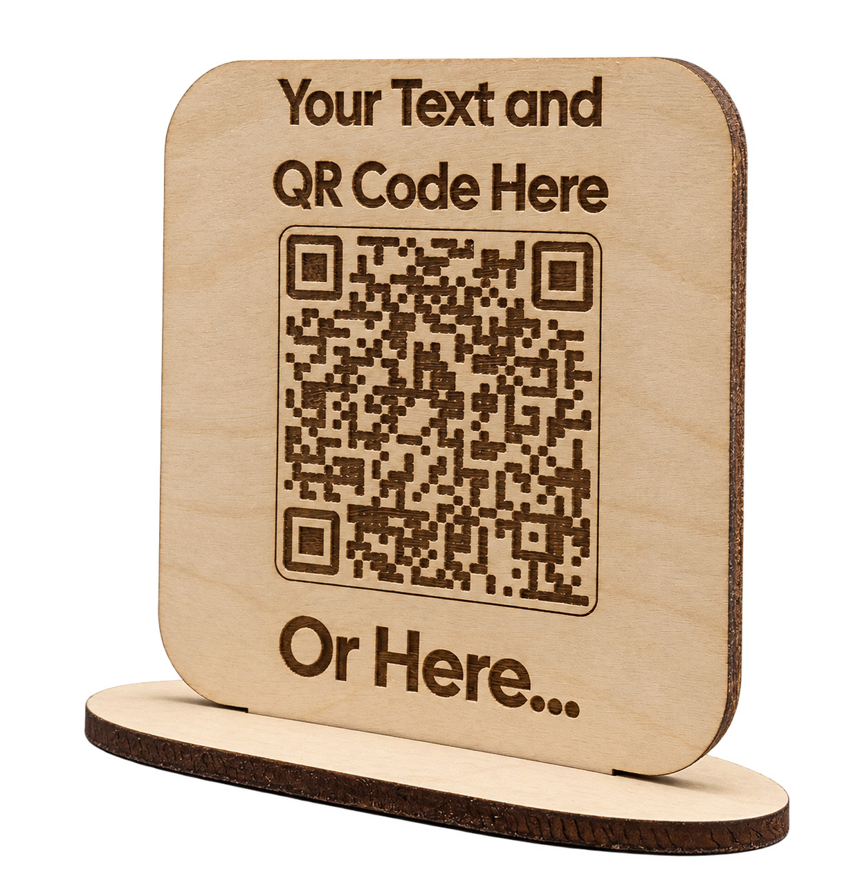 Personalized Wooden QR Code Sign With Stand Custom Text Business Table Display