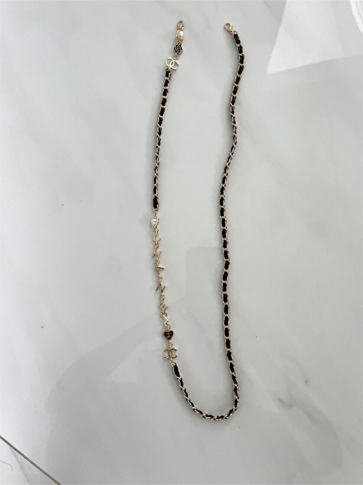 Chanel Detachable 31 Inch Black Gold Pearl Chain for Sunglasses Eyeglasses New Chanel Detachable 31 Inch Black Gold Pearl Chain for Sunglasses Eyeglasses New
