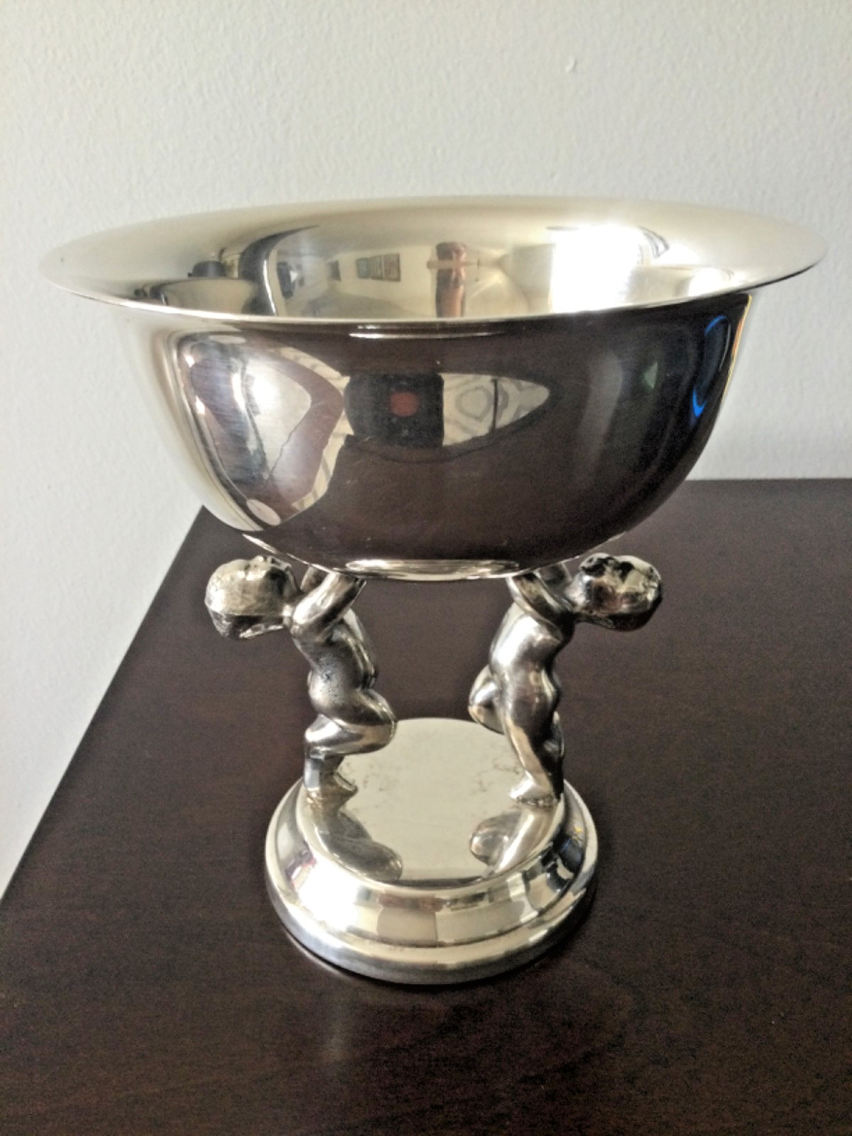 Vintage 1958 Lehman Bros Silver Plated Pedestal Cupids Compote Candy Dish Bowl