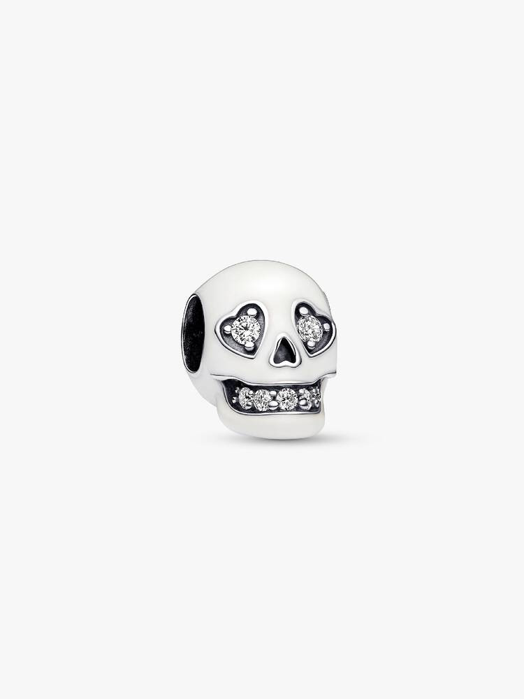 Pandora 792811C Sparkling Skull Halloween Charm Glow In Dark Heart Eyes W/Box