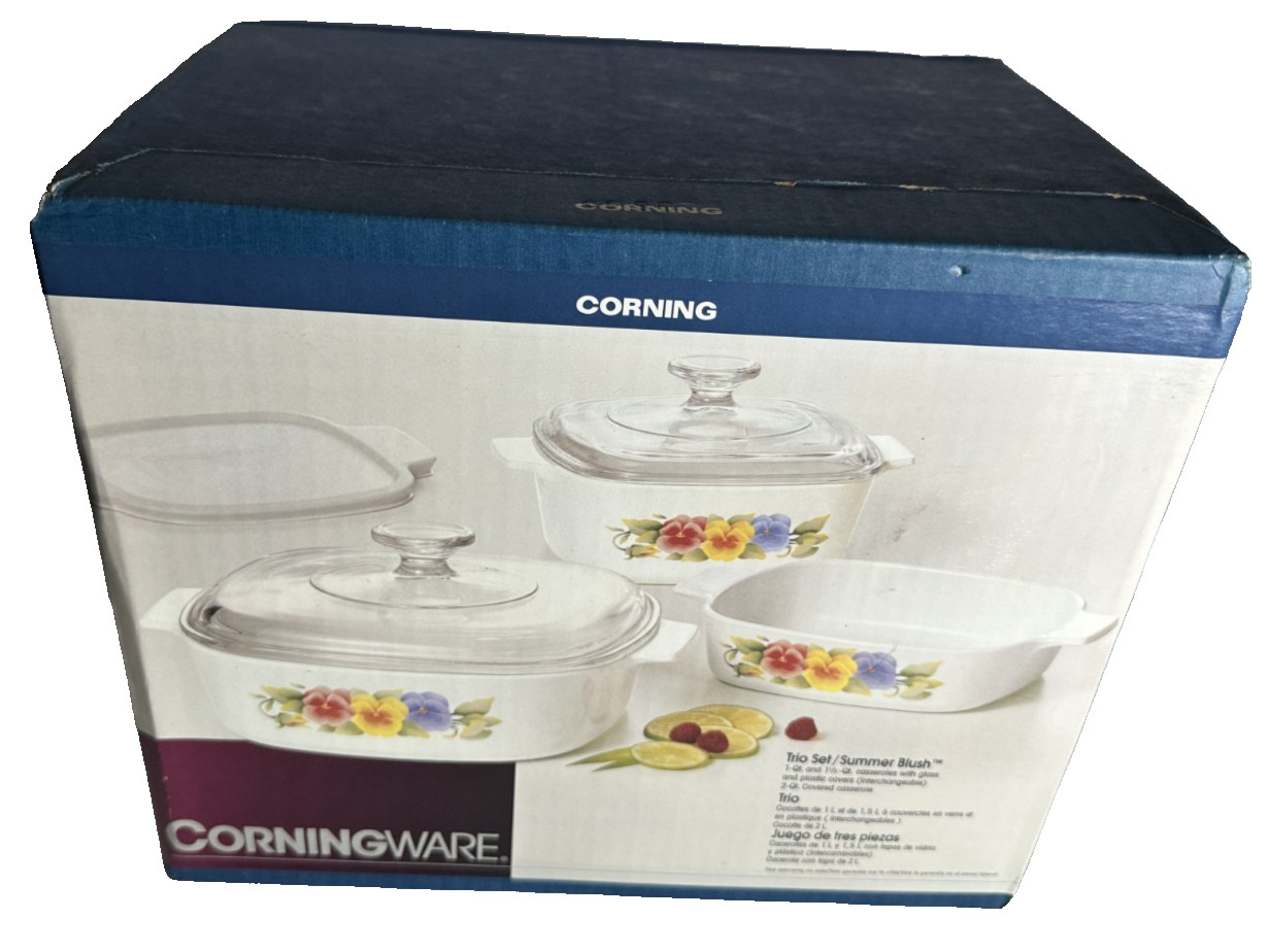 VTG Corning Ware Trio Set Summer Blush 1996 1Qt, 1.5Qt & 2Qt-NEW OLDSTOCK