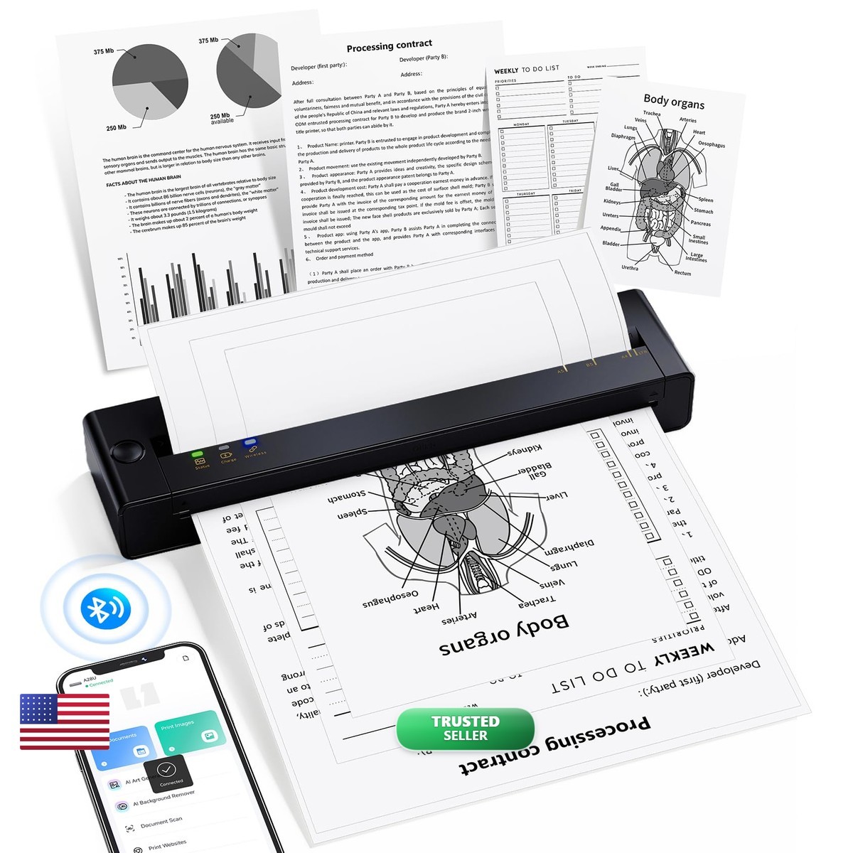 TATTMUSE A28U Portable Printer Wireless Inkless Thermal For Travel 8.5 x 11 TATTMUSE A28U Portable Printer Wireless Inkless Thermal For Travel 8.5 x 11