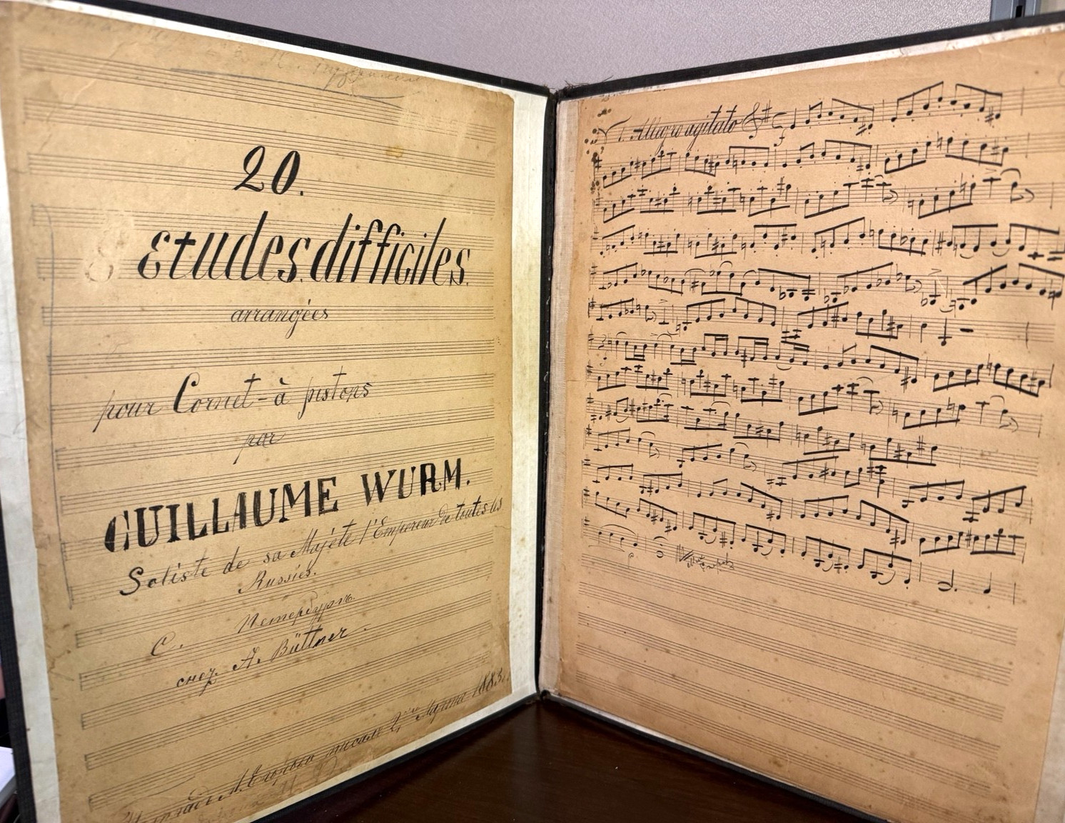 RARE 1883 Cornet Music Manuscript - 20 Etudes WILHELM VASILY WURM w/ footnotes