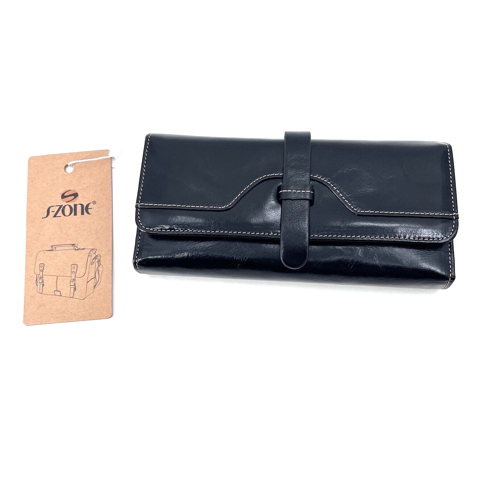S-ZONE Womens Black Genuine Leather Tri-Fold Long Wallet NEW in Box S-ZONE Womens Black Genuine Leather Tri-Fold Long Wallet NEW in Box