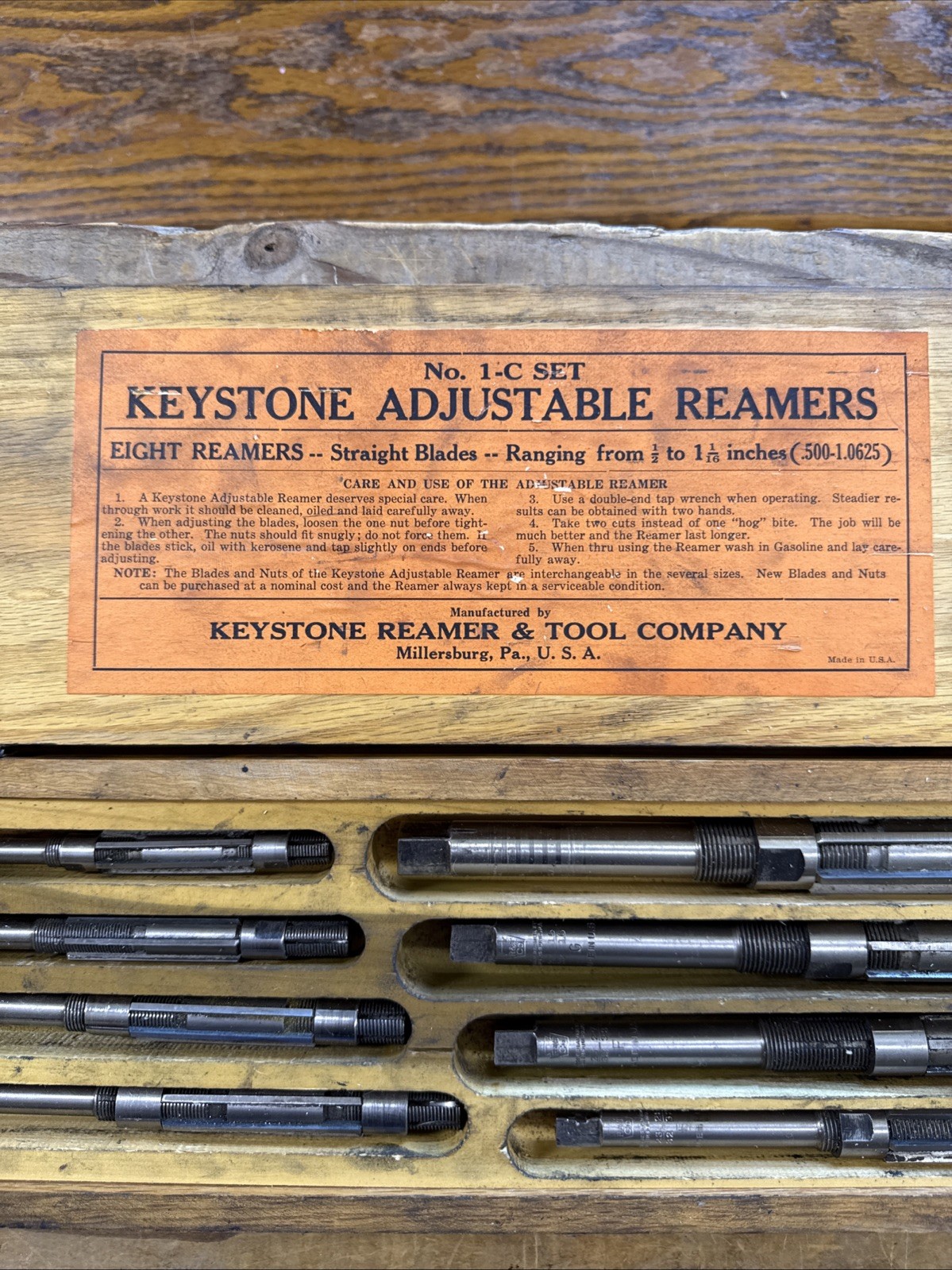 Vtg Keystone Adjustable Reamers No. 1-C Set of 8 1/2 Vtg Keystone Adjustable Reamers No. 1-C Set of 8 1/2