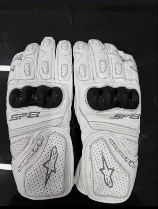 Alpinestars SP-8 White Leather Motorcycle Racing Gloves – Premium Protective Bik