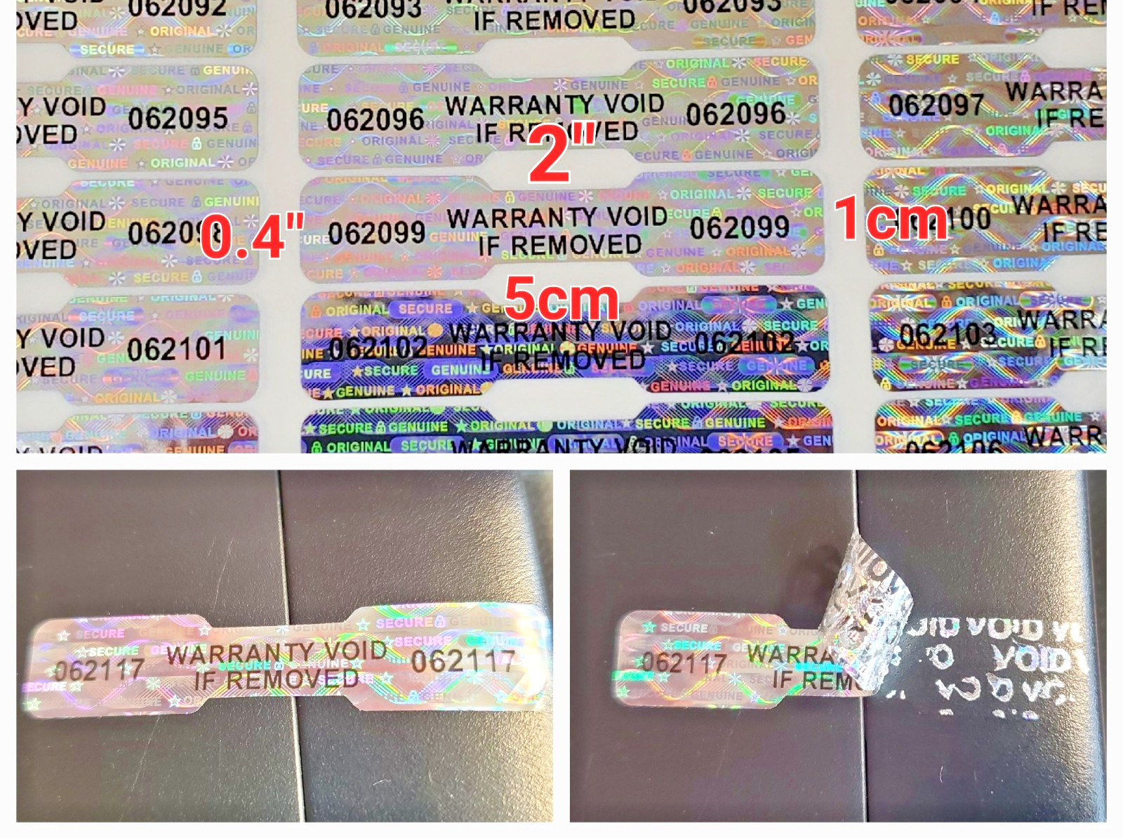 100 Security Stickers Labels LONG - DogBone Warranty Void Tamper Proof Hologram 100 Security Stickers Labels LONG - DogBone Warranty Void Tamper Proof Hologram
