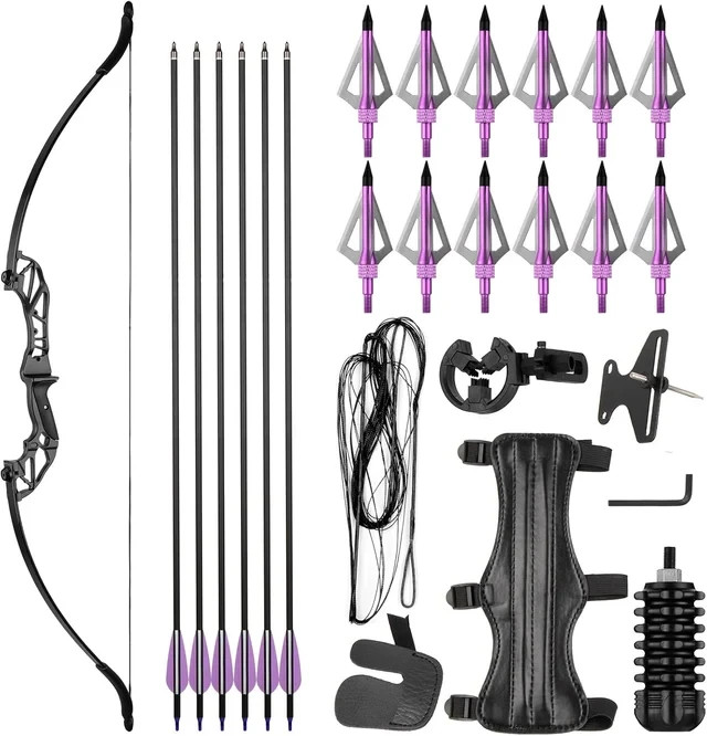 Archery Recurve Bow and Arrows Set 57 in Takedown Bow 12Pcs 30“ Fiberglass Arrow Archery Recurve Bow and Arrows Set 57 in Takedown Bow 12Pcs 30“ Fiberglass Arrow
