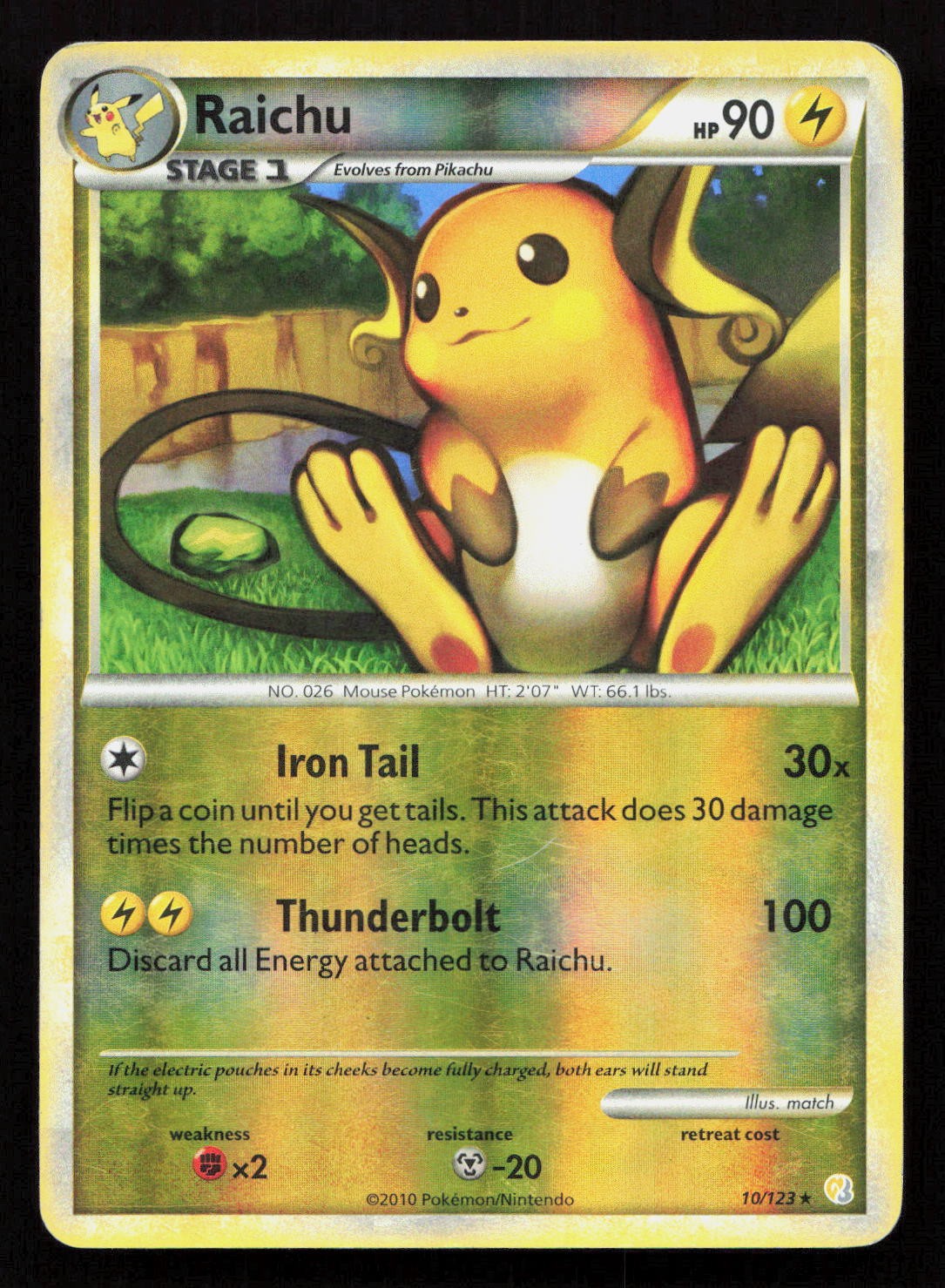 RAICHU 10/123 Pokemon HEARTGOLD & SOULSILVER Reverse Holo RAICHU 10/123 Pokemon HEARTGOLD & SOULSILVER Reverse Holo