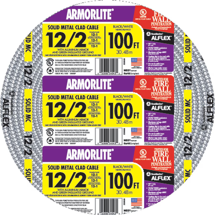 Southwire Armorlite 100-ft 12 / 2 Solid Aluminum MC Cable (Metal Clad) Southwire Armorlite 100-ft 12 / 2 Solid Aluminum MC Cable (Metal Clad)