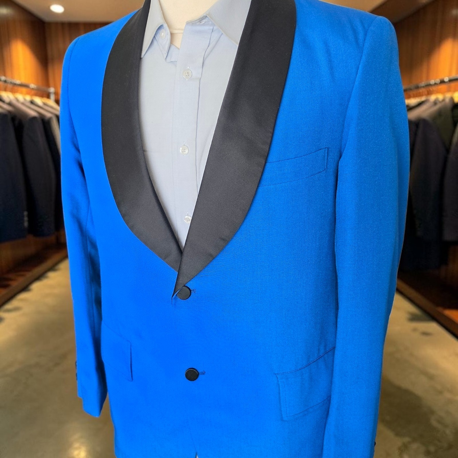 Bespoke Shawl Collar Dinner Jacket 41r Full Canvas Vintage 70s Blue Poly Wool 40