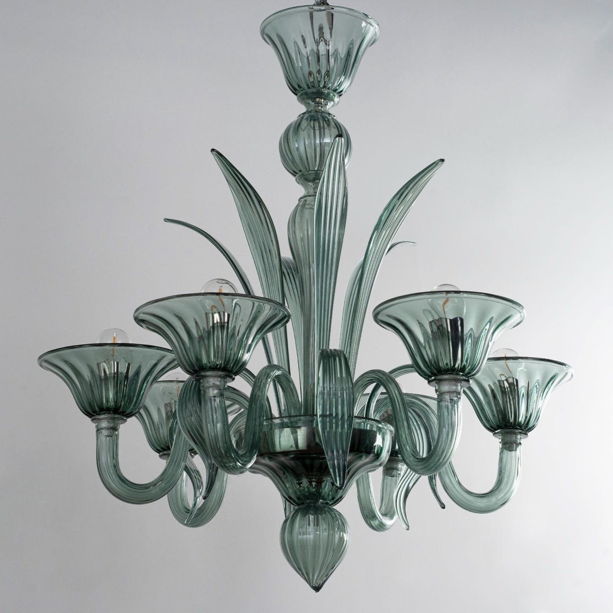 Vintage French Sea Green Glass Chandelier 6/8/10-Light Pendant for Dining