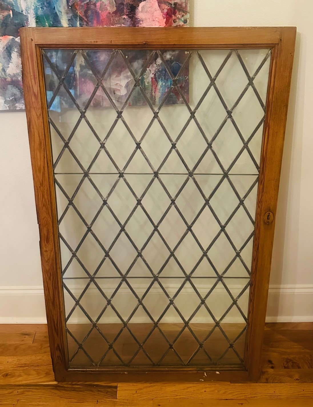 Antique Leaded Glass Door Window Panel Architectural Salvage w Diamond Pattern Antique Leaded Glass Door Window Panel Architectural Salvage w Diamond Pattern