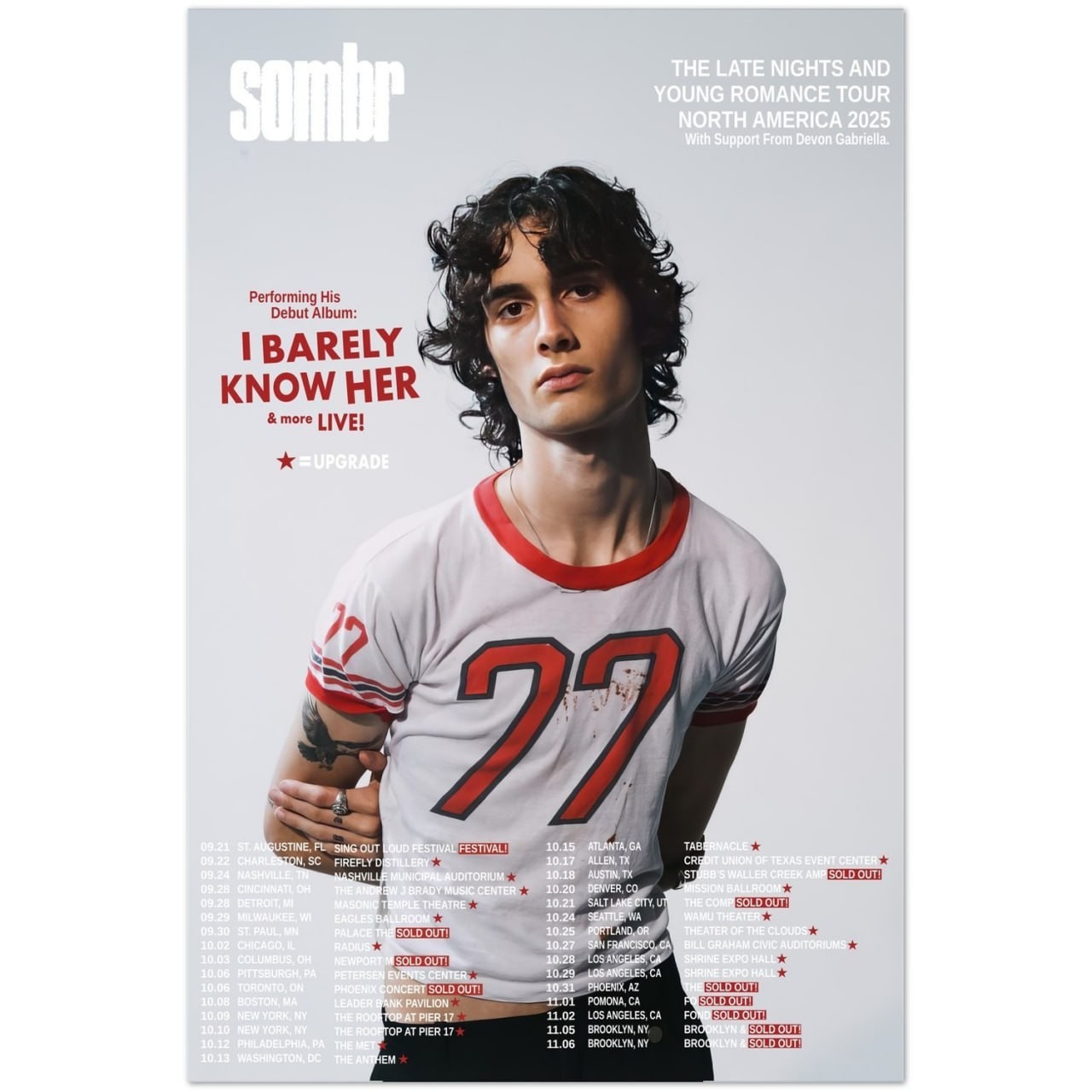 Sombr I Barely Know Her North America 2025 Tour Poster Sombr I Barely Know Her North America 2025 Tour Poster