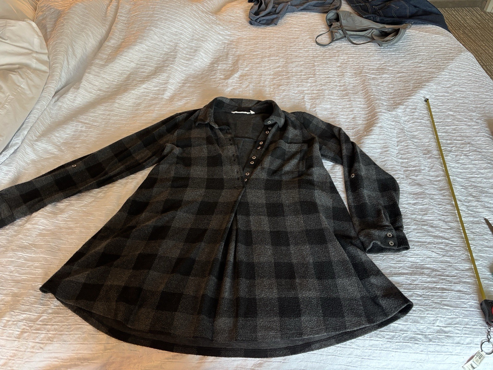 Soft Surroundings Women\'s S Gray Black Plaid Collared Button Long Sleeve Top Soft Surroundings Women\'s S Gray Black Plaid Collared Button Long Sleeve Top