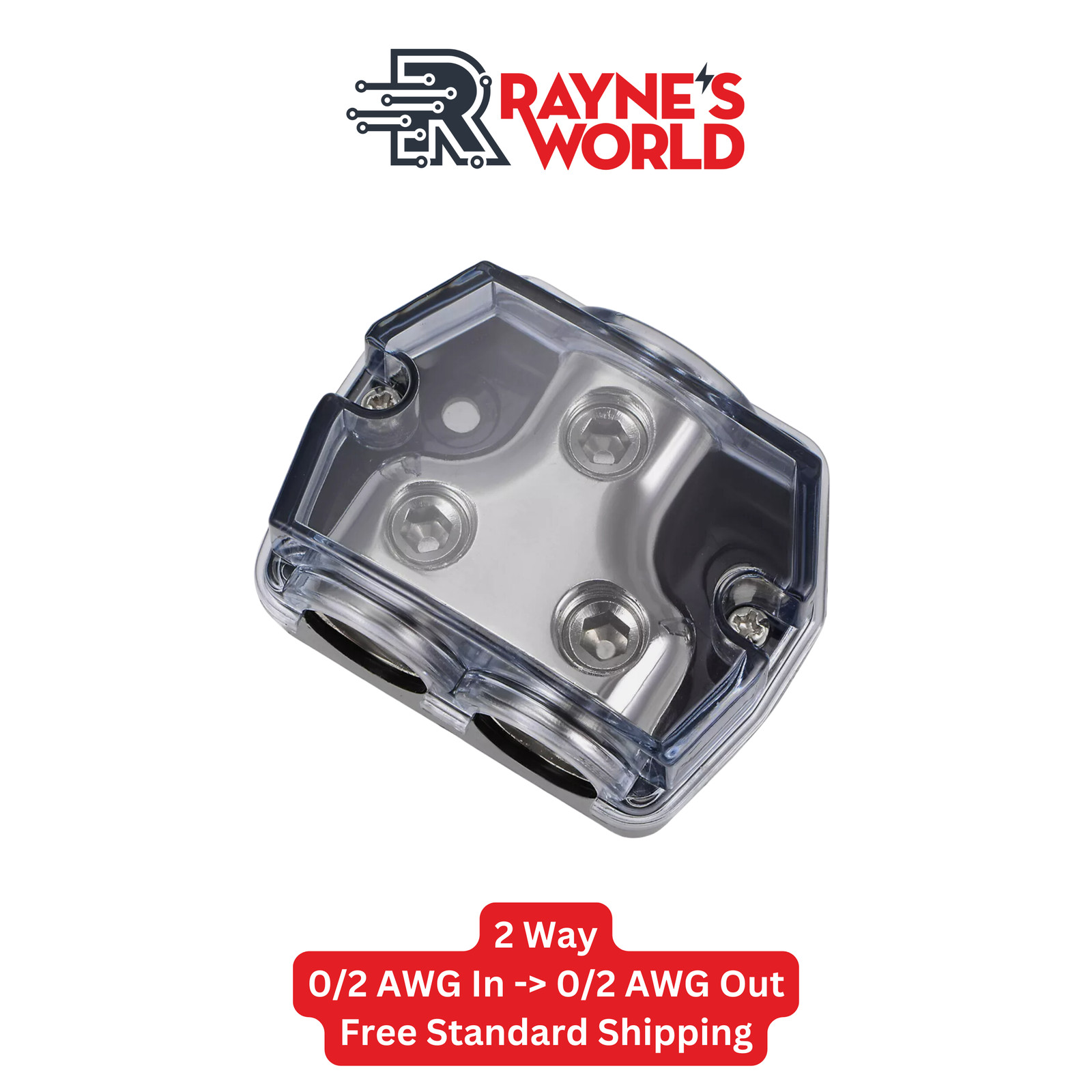 2 Way Distribution Block 0-4 AWG In, 0-4 AWG Out Car Audio Amp Power or Ground 2 Way Distribution Block 0-4 AWG In, 0-4 AWG Out Car Audio Amp Power or Ground