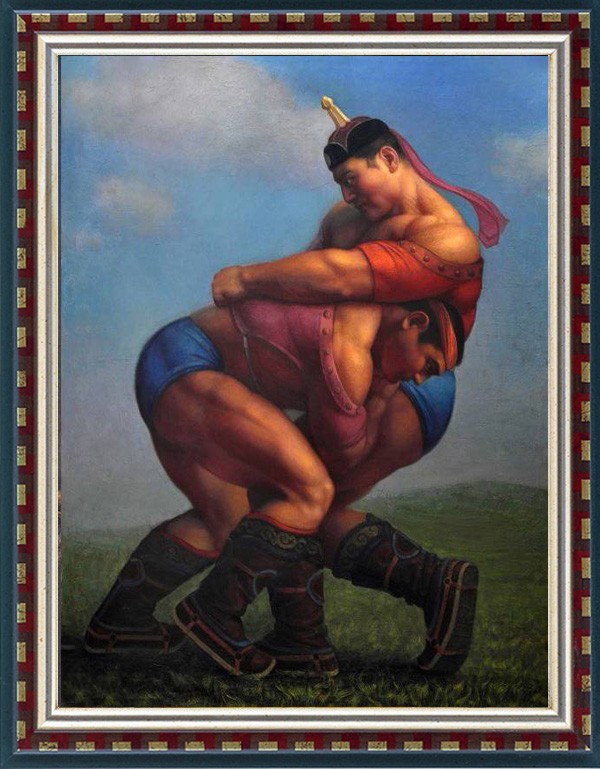 Hand Painted Oil Painting art young Male Nude wrestling On Canvas 24X36 Hand Painted Oil Painting art young Male Nude wrestling On Canvas 24X36