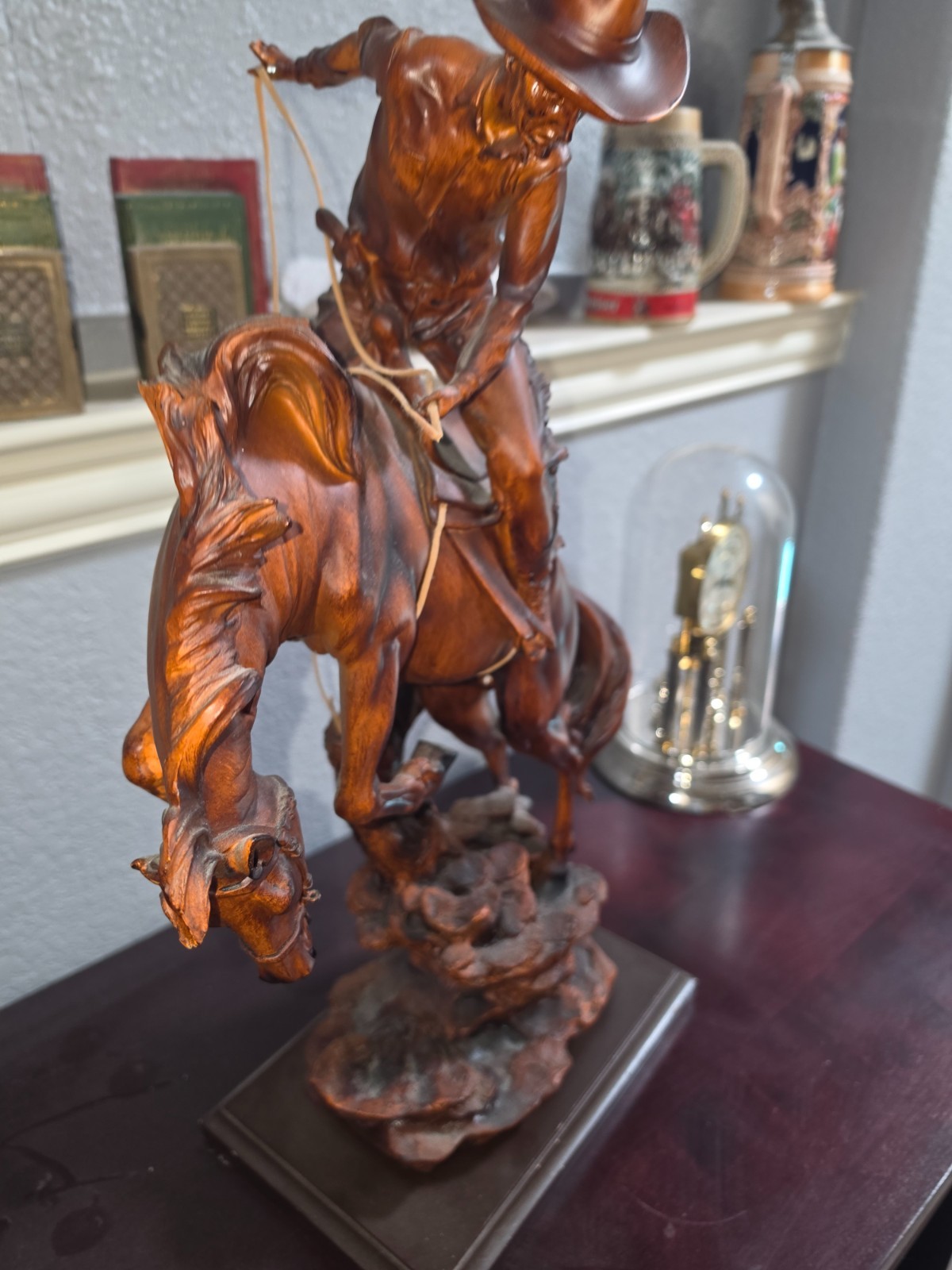 Hand craved wooden horse with rider Hand craved wooden horse with rider
