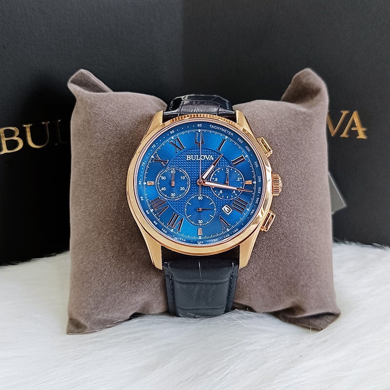 Men\'s Bulova Wilton Blue Classic Chronograph 97B170 Quartz Leather Watch 46.5mm Men\'s Bulova Wilton Blue Classic Chronograph 97B170 Quartz Leather Watch 46.5mm