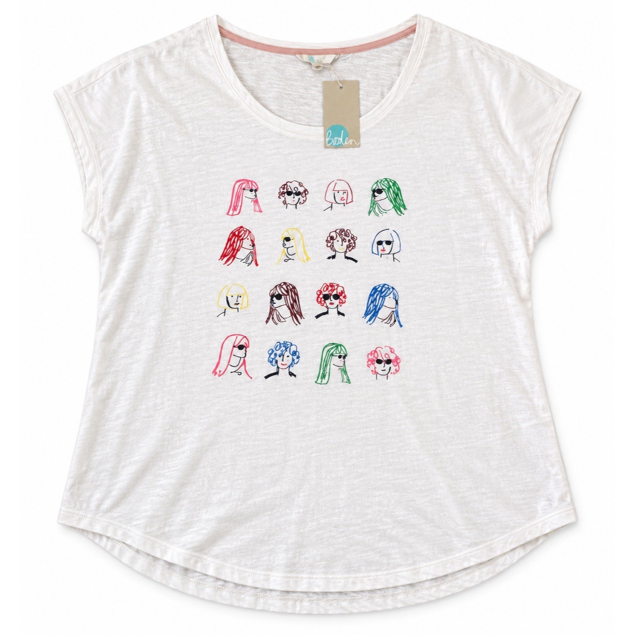 Boden Womens Graphic Face Print Slub Tee NEW Size XL