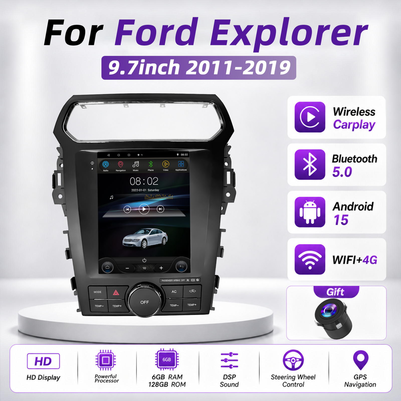 9.7\'\' Car Radio Stereo Android 15 For Ford Explorer 2011-2019 Carplay GPS Navi