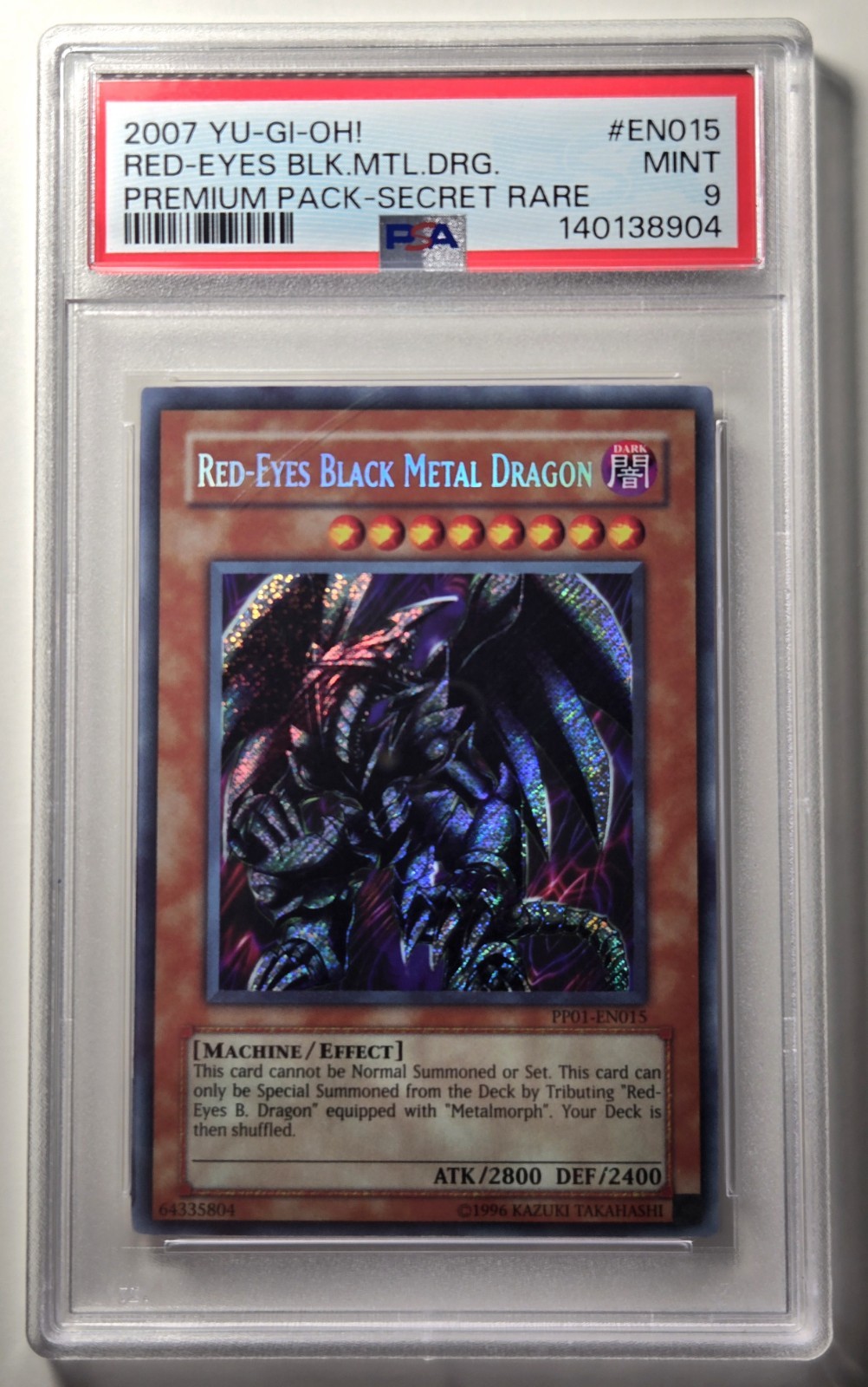 2007 Yu-Gi-Oh Red Eyes Black Dragon PP01-EN015 Secret Rare PSA 9