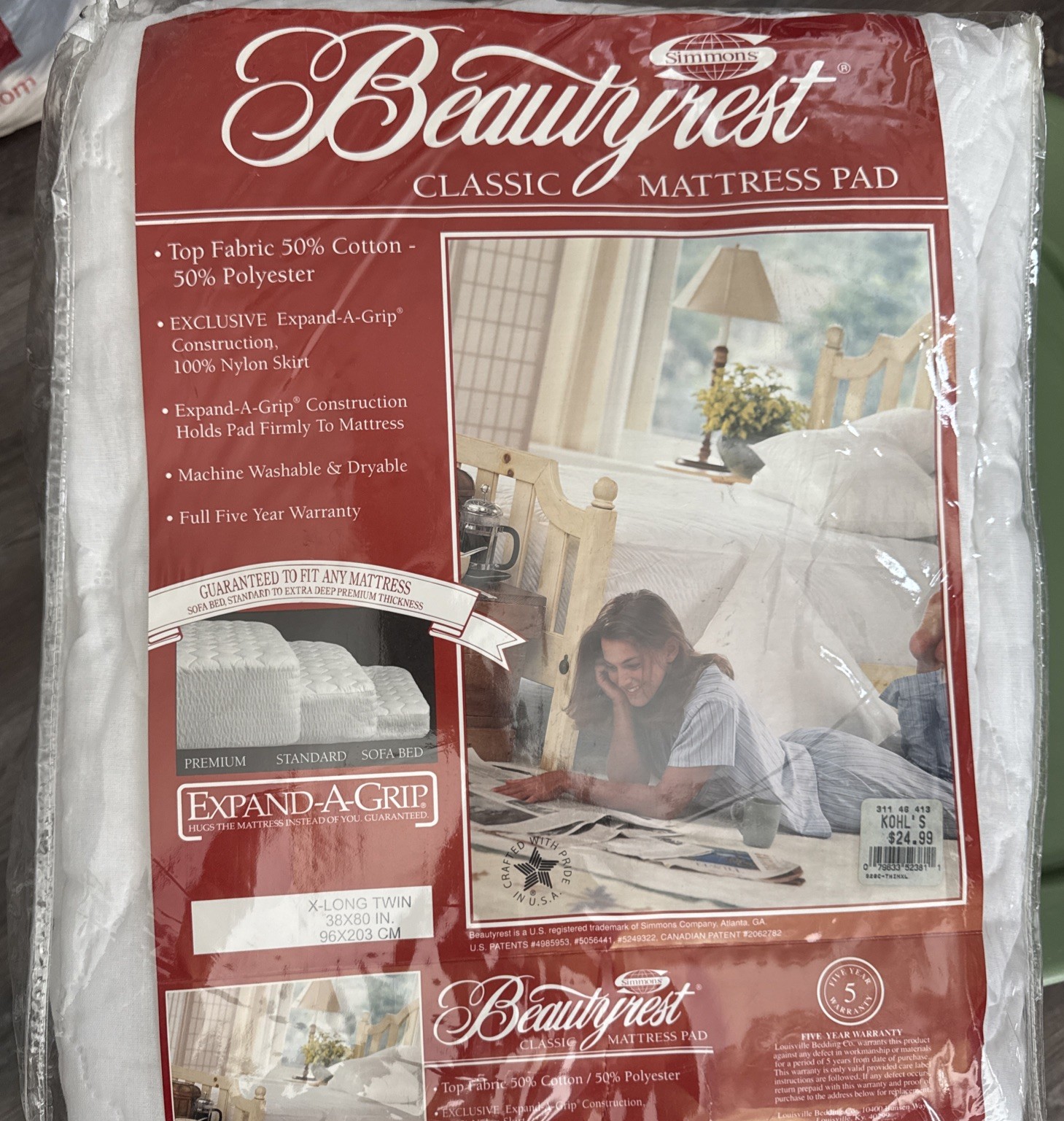 Simmons Beautyrest Mattress Pad X-Long Twin Expand-A-Grip Simmons Beautyrest Mattress Pad X-Long Twin Expand-A-Grip