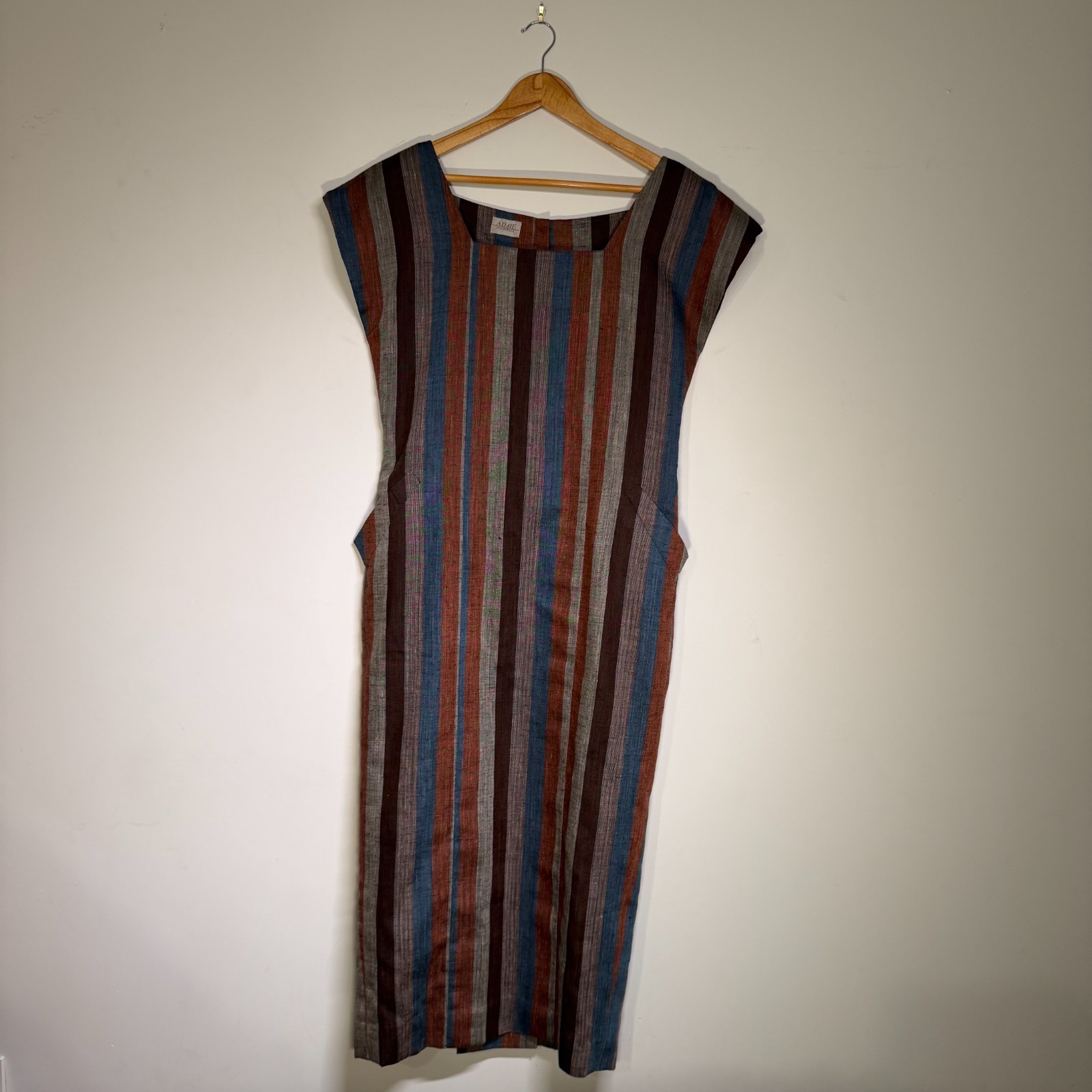 VTG 1980s Adjie Women\'s Woven Silk Stripe Pinafore Dress Sleeveless VTG 1980s Adjie Women\'s Woven Silk Stripe Pinafore Dress Sleeveless