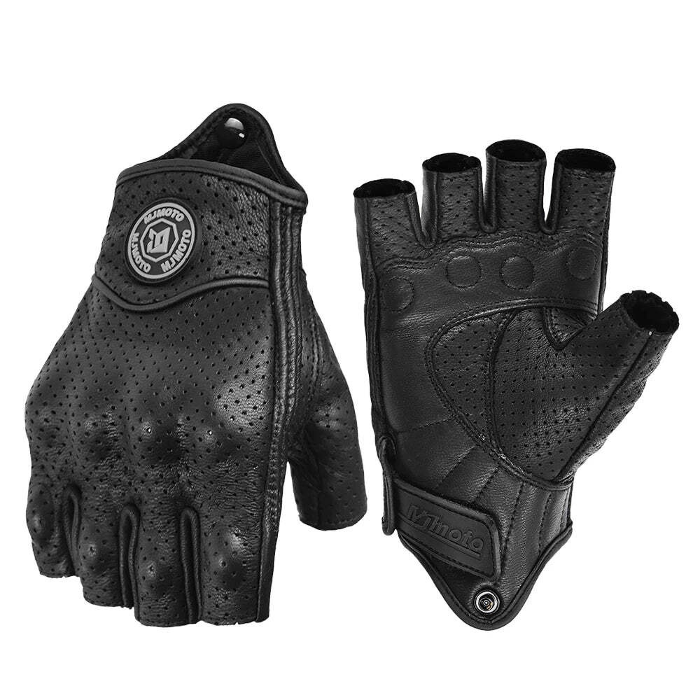 MJMOTO Retro Leather Motorcycle Half Finger Gloves Touchscreen Motocross Gloves