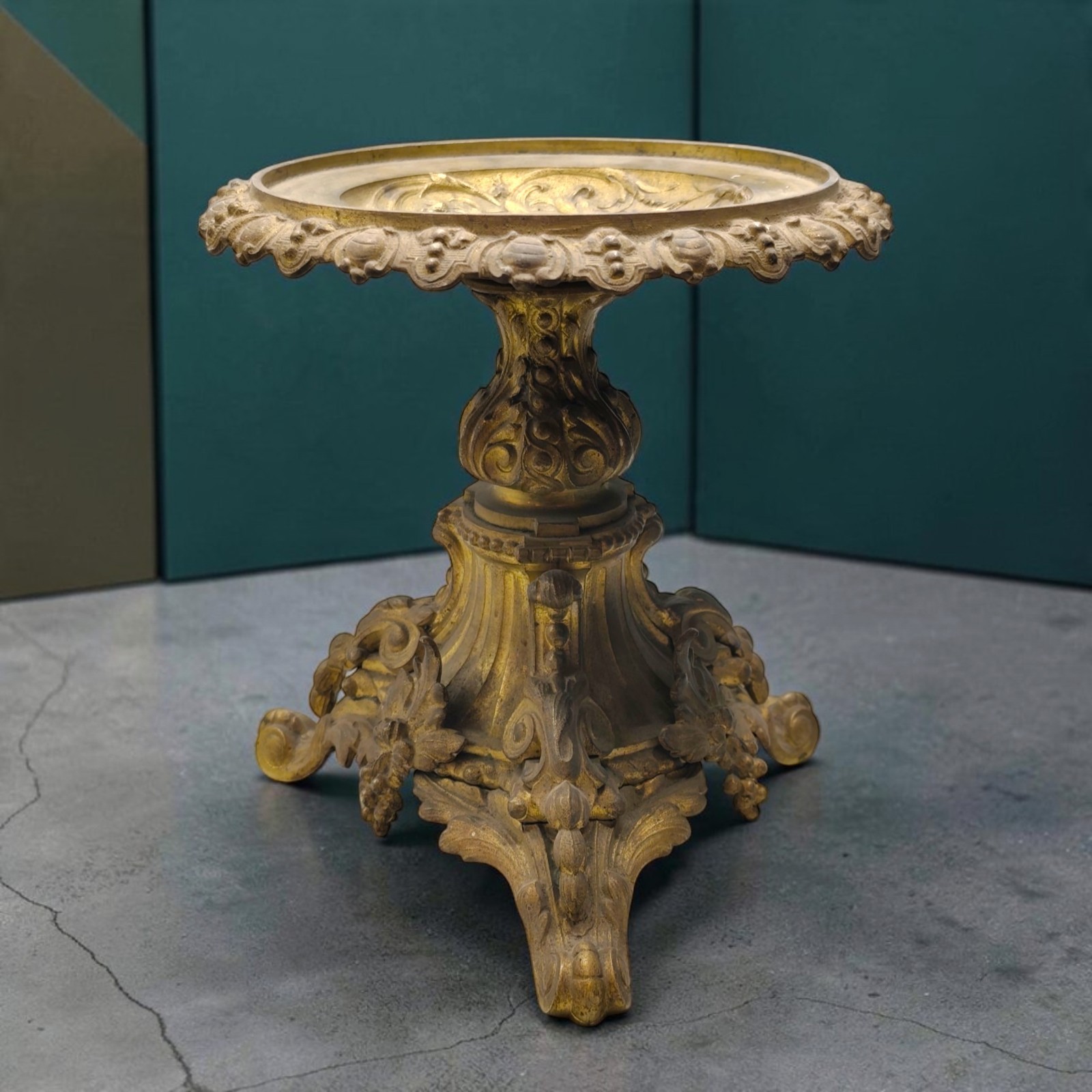 Antique French Napoleon III Gilt Bronze Ornate Pedestal Cup Display Stand