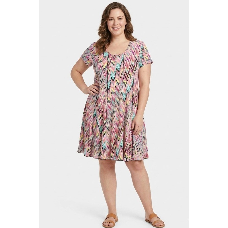 Sami & Jo Dress XL Multicolor Chevron Geometric Scoop Neck A-Line Knit Stretch Sami & Jo Dress XL Multicolor Chevron Geometric Scoop Neck A-Line Knit Stretch