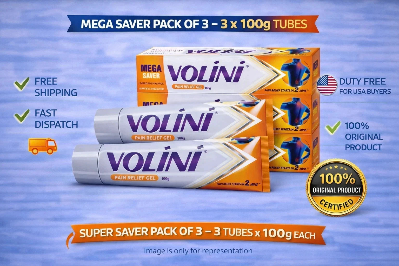 Volini Pain Relief Gel 100g x3 Muscle Joint Neck Back Ache Support EXP 2028