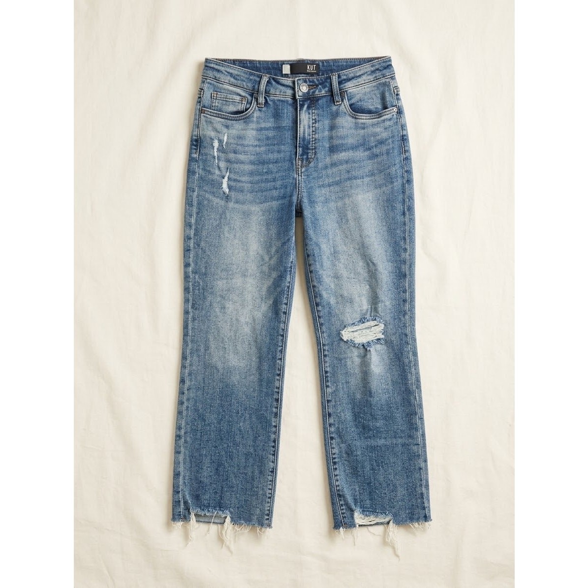 KUT From The Kloth Kelsey Fab Ab Ankle Flare Jeans Size 8 Distressed Raw Hem