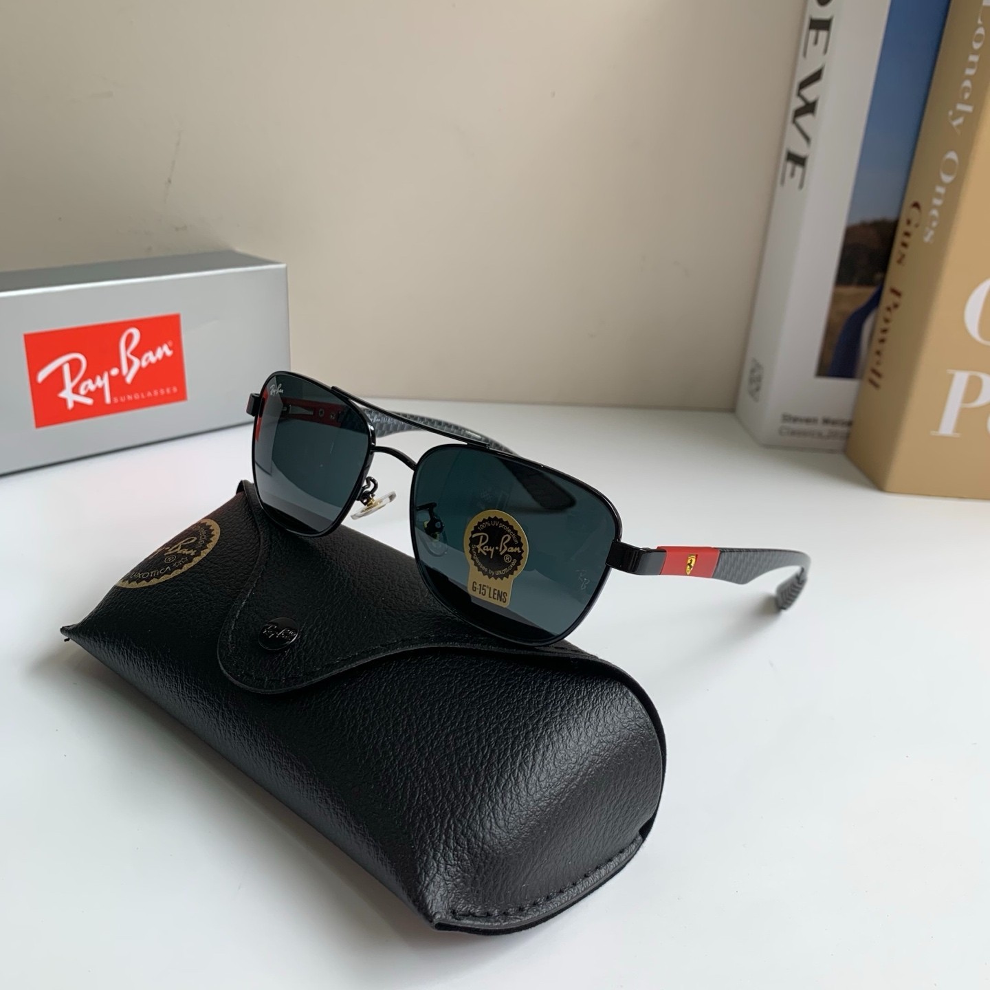 Ray-Ban Scuderia Ferrari Sunglasses Black Carbon Fiber Aviator G-15 Lens
