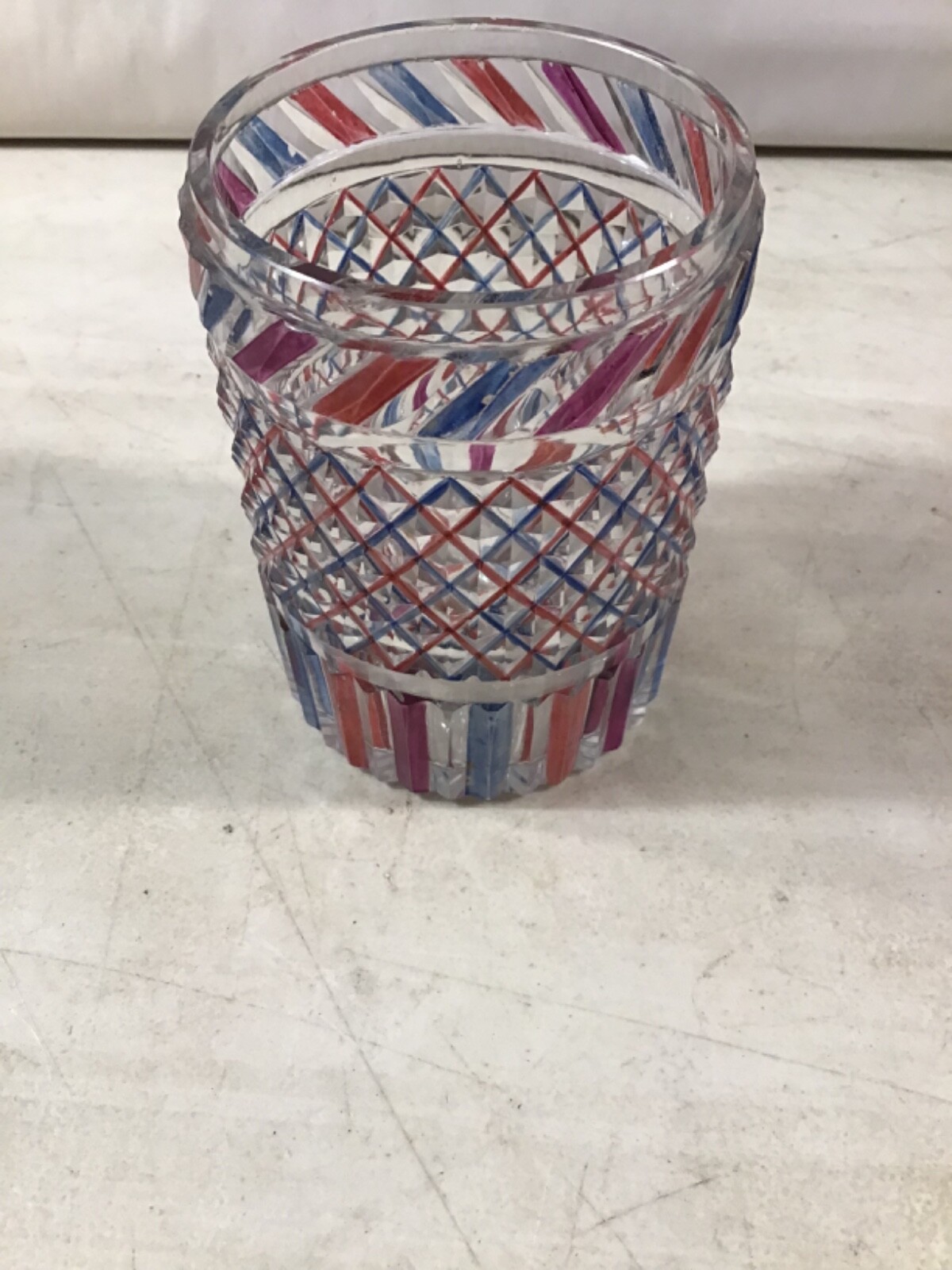 1800’s Antique Bohemian Czech Etched:Red, Blue, Clean 4” Lendl Estate