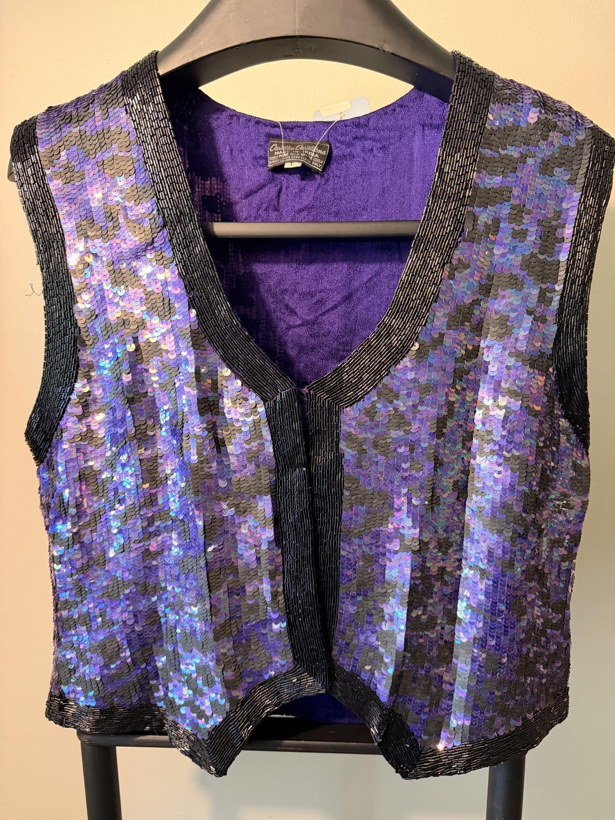 100% Silk Sequin Cropped Vest Vintage Y2K 90s Party, Large NWT