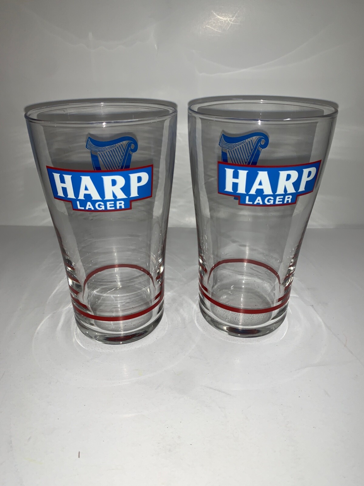 Harp Lager Beer Glasses Set of 2 Brand New 20 Ounce Pints Irish Lager RARE