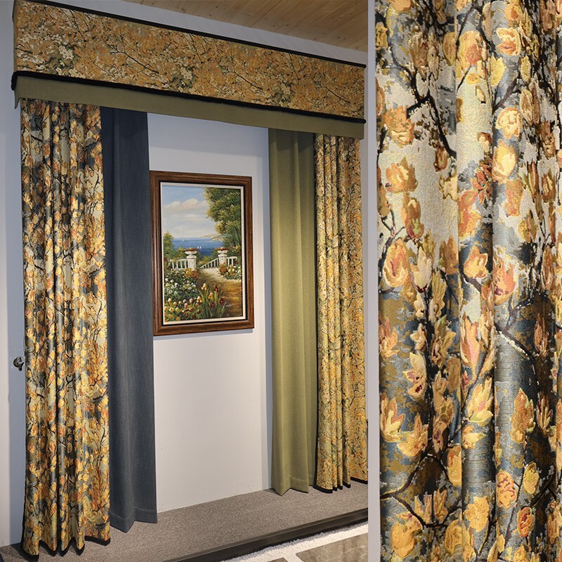 Chenille luxury thick American pastoral yellow cloth valance curtain drape C1948
