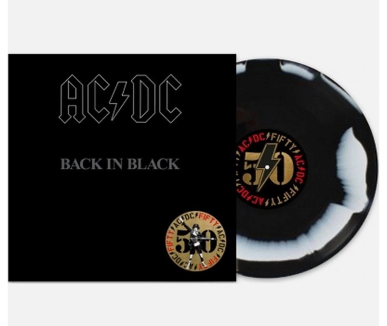 AC / DC - Back In Black - 50th Anniv. Black/White Color Vinyl Record LP AC / DC - Back In Black - 50th Anniv. Black/White Color Vinyl Record LP