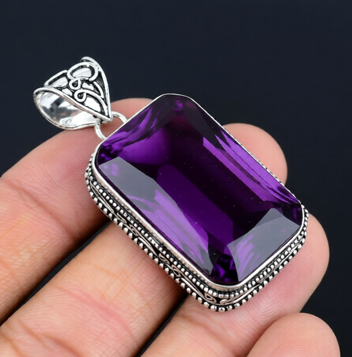 African Amethyst Gemstone Handmade 925 Sterling Silver Jewelry Pendant 2.10\