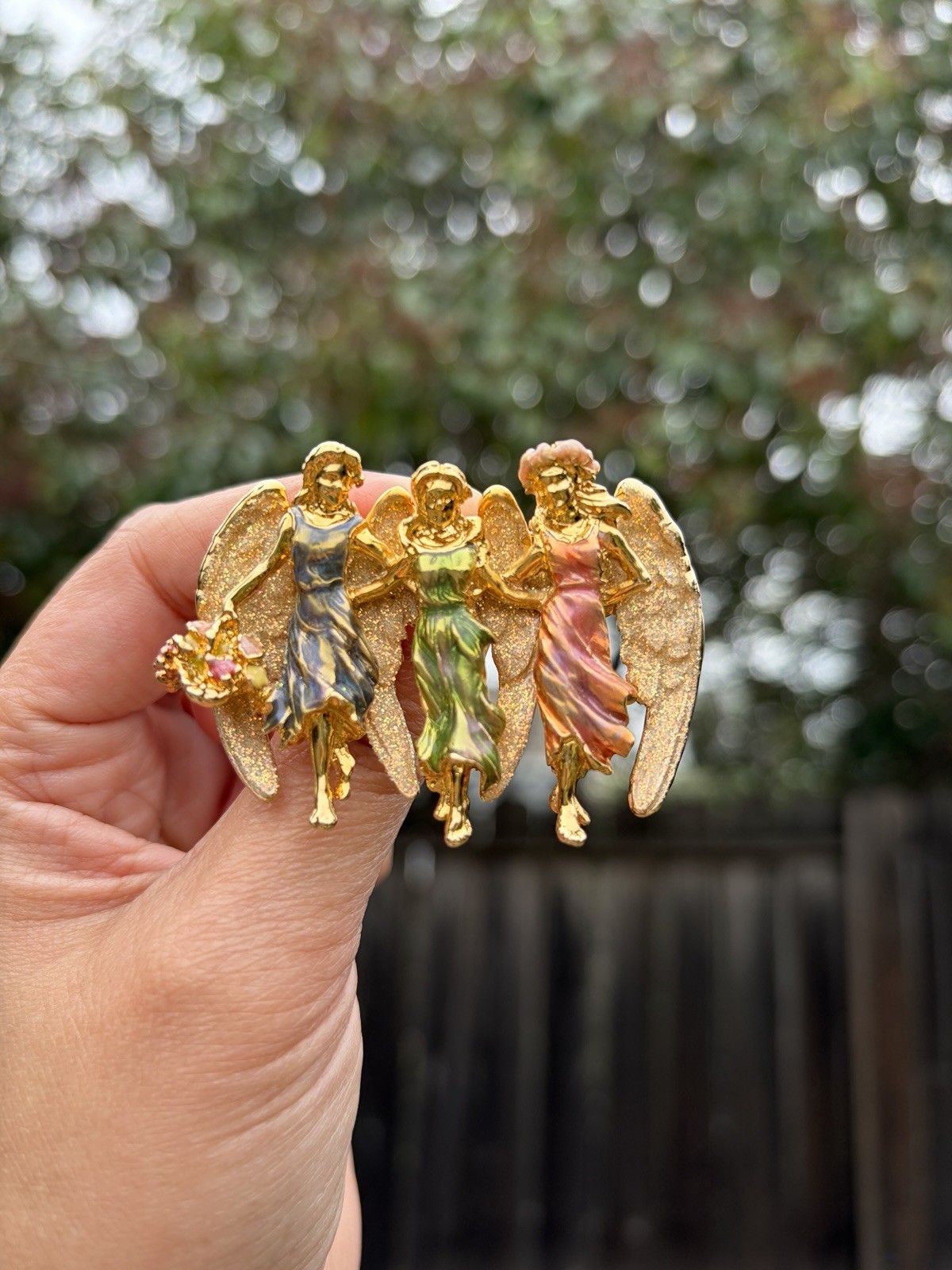 Vintage Signed Kirk’s Folly Brooch 3 Angels Brooch