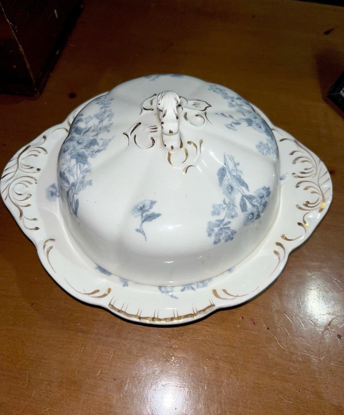 Antique German Floral Style Covered Dish Unidentified Blue Marking Antique German Floral Style Covered Dish Unidentified Blue Marking