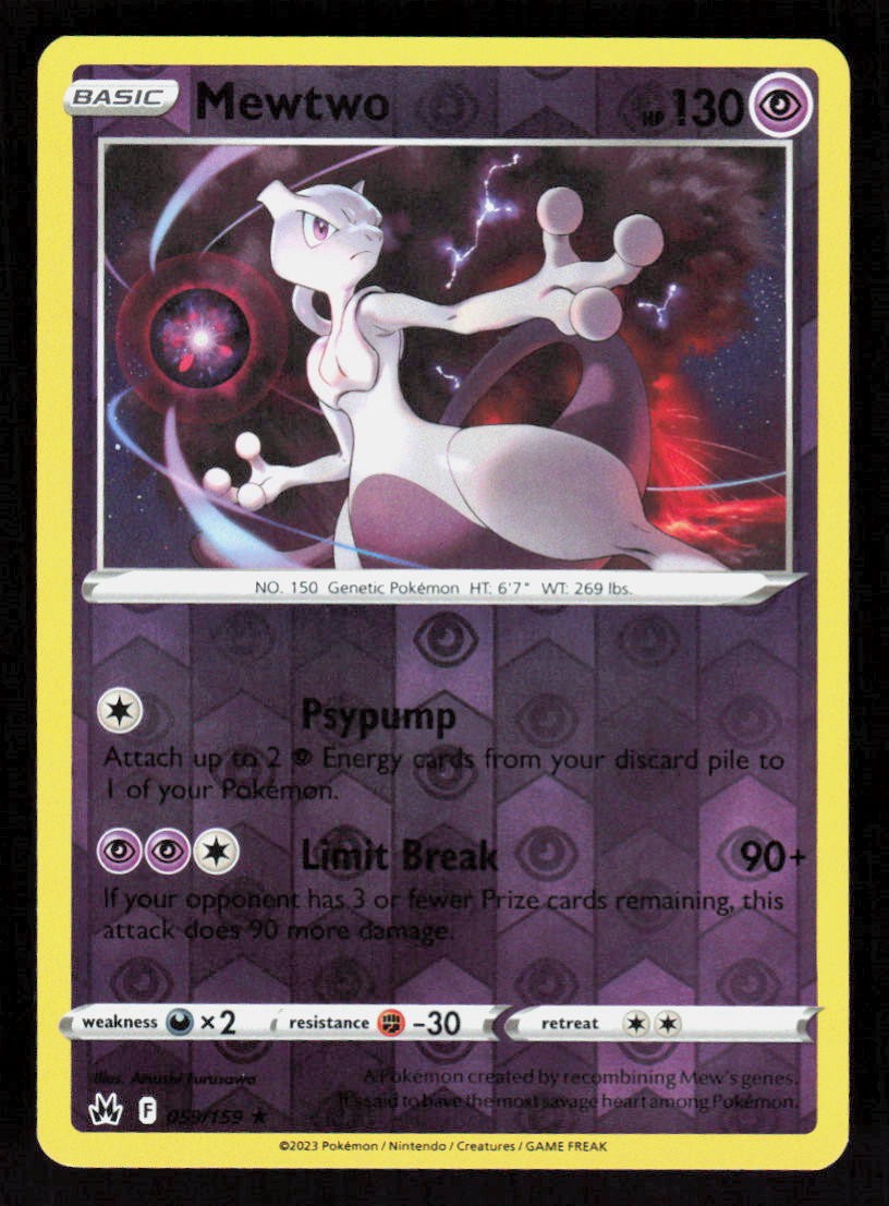 Pokemon Mewtwo 059/159 Reverse Holo Rare Crown Zenith (NM)